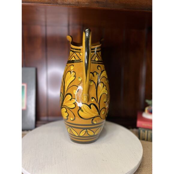 Aldo Londi Bitossi Italy Pitcher Vase Mid Century Modern Yellow Hand Painted - Picture 2 of 9